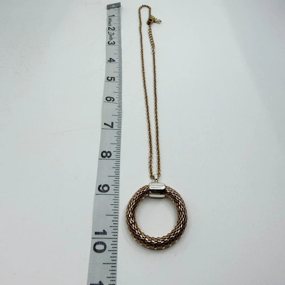 SHB Mesh Circle Pendant Necklace Gold Tone Textured Statement Layering Boho Gift